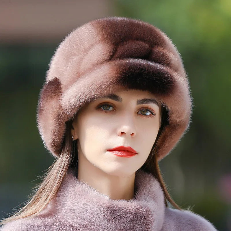 Real Mink Fur Hat for Women – Winter Thickened Whole Mink Fur Fisherman Hat with Ear Protection