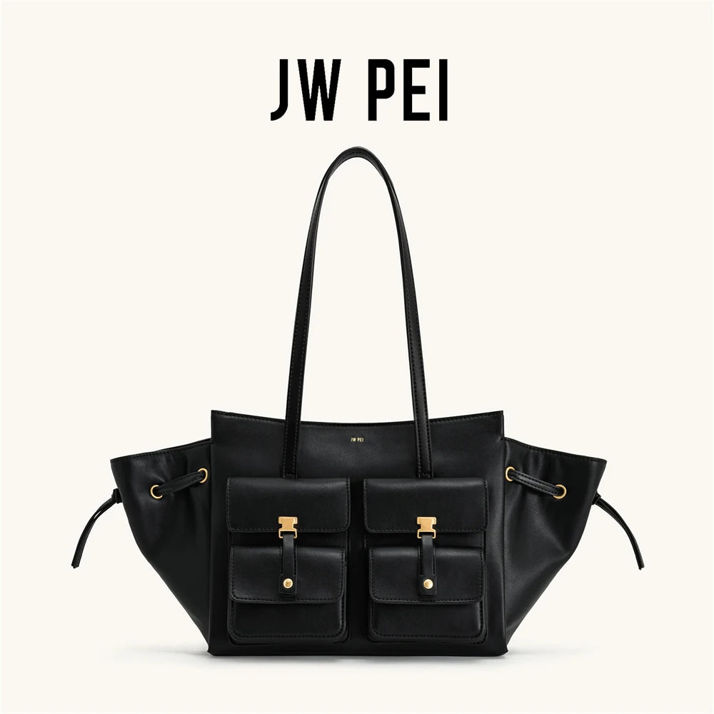JW PEI Women's Large Capacity Crossbody Bag, Black Motorcycle Style Single Shoulder Handbag, Versatile Purse for Daily Commute