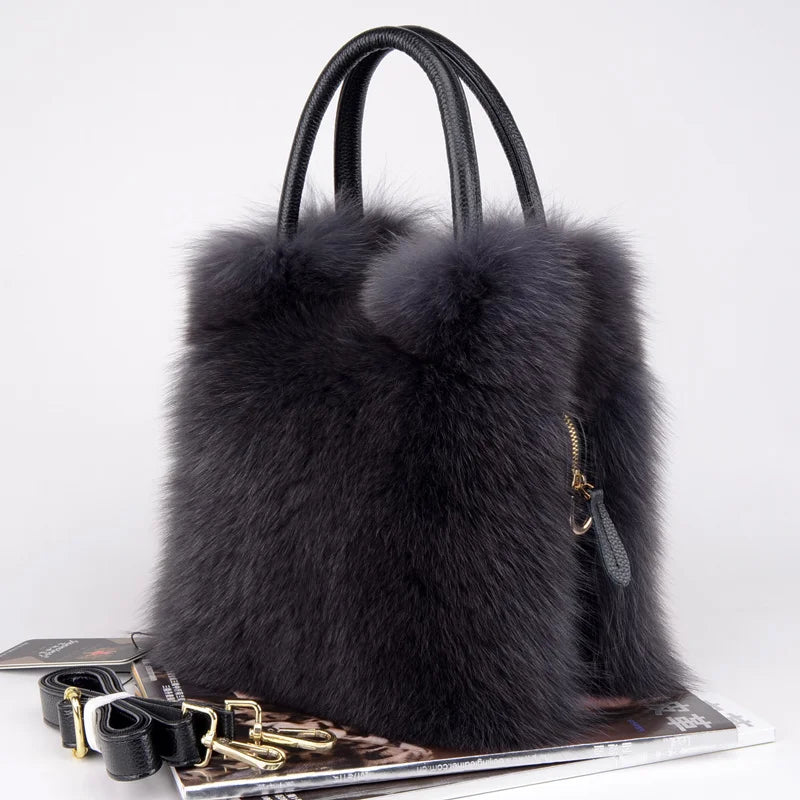 Real Fox Fur Bag Women Fashion Crossbody Bags Natural Fox Fur Chain Shoulder Bag Ladies Silver Fox Fur Clutch Bags Party Bag - HER SHOP