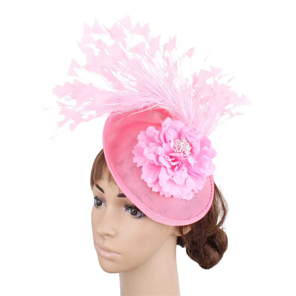 Red Feather Fascinator Chapeau for Women – Elegant Flower Headwear with Clip and Headband for Wedding, Derby & Tea Party
