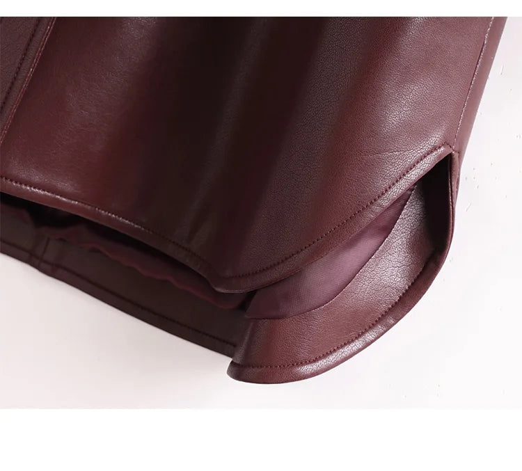 Women’s Split Leather Long Coat – Turn-Down Collar, Single-Breasted Casual Outerwear for Spring & Autumn