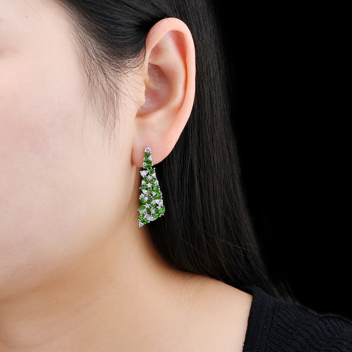 Natural Chrome Diopside Earrings Ã¢â‚¬â€œ Solid Sterling Silver S925, 4 Carat Genuine Gemstone, Classic Romantic Fine Jewelry Gift for Women