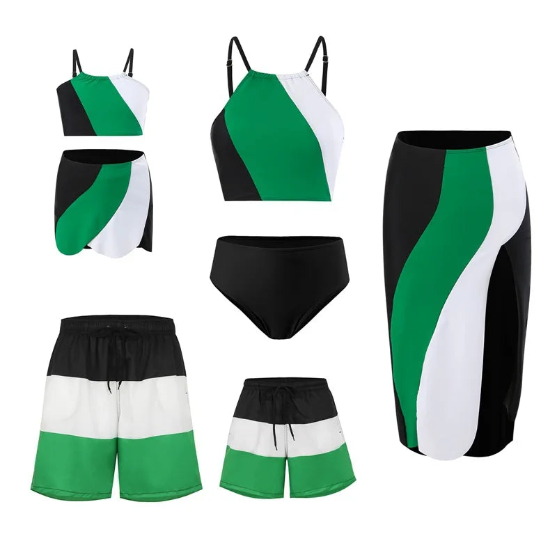 Leaf Print Swimwear Family Matching Outfits Look Mother Daughter Bikini Swimsuits Mommy and Me Clothes Dad Son Swimming Trunks