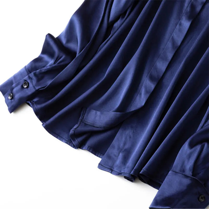 Women's 93% Mulberry Silk 7% Spandex 19 momme satin Silk Buttons down long sleeve shirt Top Blouse office work M L XL MM161