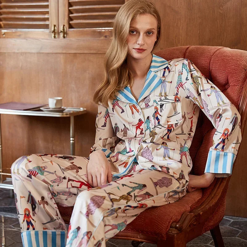 Elegant Pajama Set for Women – Long Sleeve Lapel Home Suit for Spring & Summer