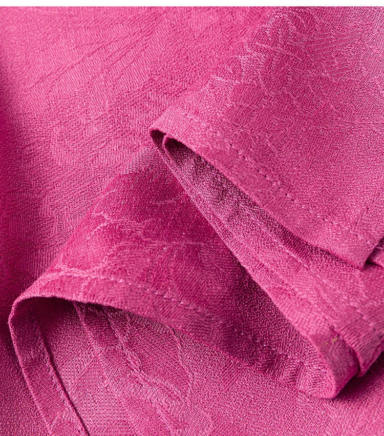 70% Mulberry Silk Cotton Jacquard Blouse – Women’s Hot Pink Long Sleeve Pullover Top
