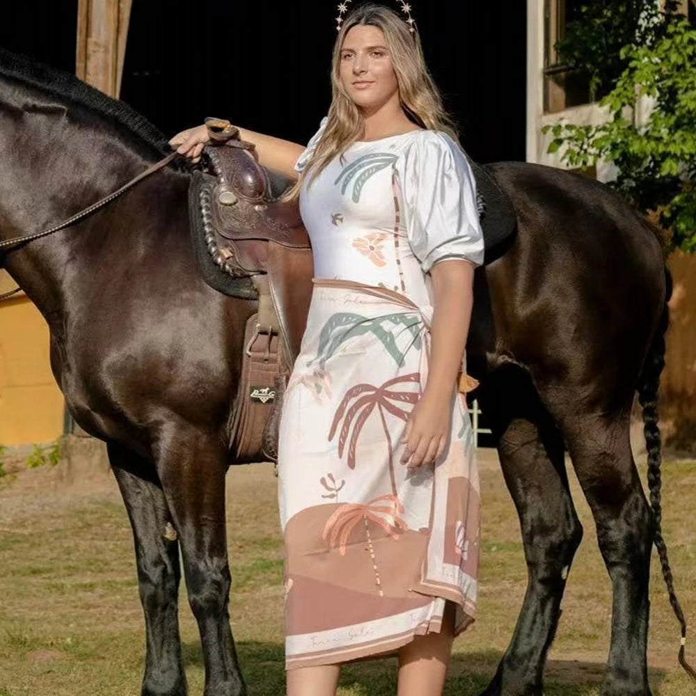 Retro Printed Bikini Set with Skirt Cover-Up