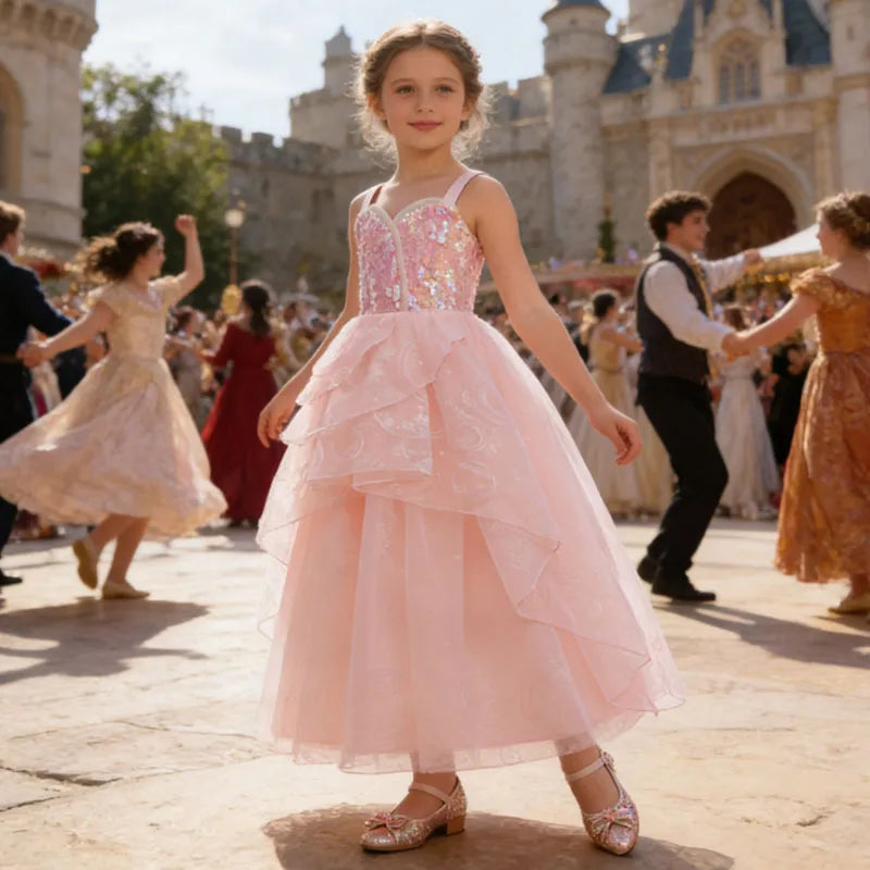 Mom and Daughter Glinda Pink Princess Costume – Matching Sequin Cosplay Dress for Halloween, Carnival & Dress-Up