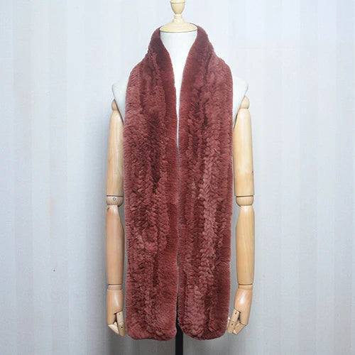 Women's Real Rex Rabbit Fur Knitted Winter Scarf– Luxury Wrap & Neck Warmer 170cm