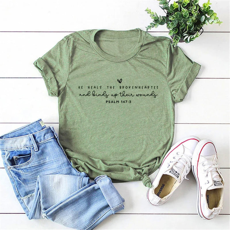 He Heals the Brokenhearted Christian Graphic Tee