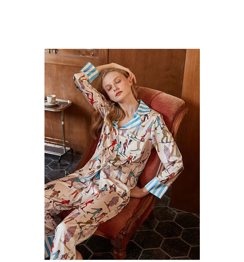 Elegant Pajama Set for Women – Long Sleeve Lapel Home Suit for Spring & Summer