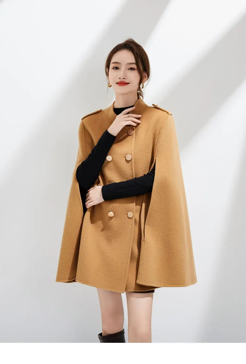 Ladies’ 100% Cashmere Double-Sided Long Jacket – Thick Classic Business Coat for Autumn & Winter