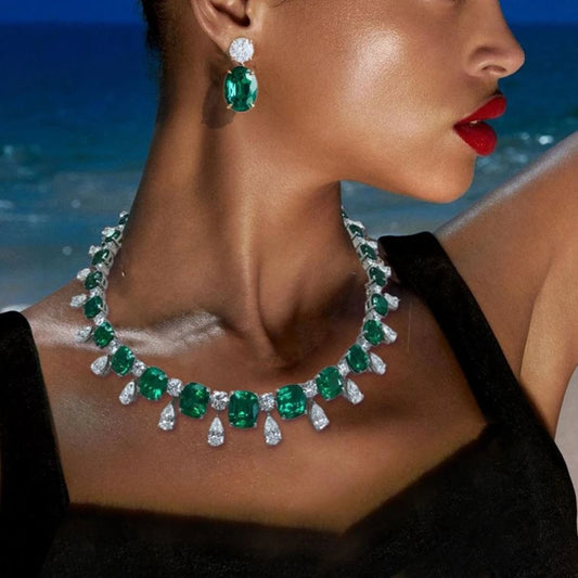 Vintage 100% 925 Sterling Silver 17MM Emerald High-Carbon Diamond Gemstone Pendant Necklace Fine Jewelry, Anniversary Gifts - HER SHOP