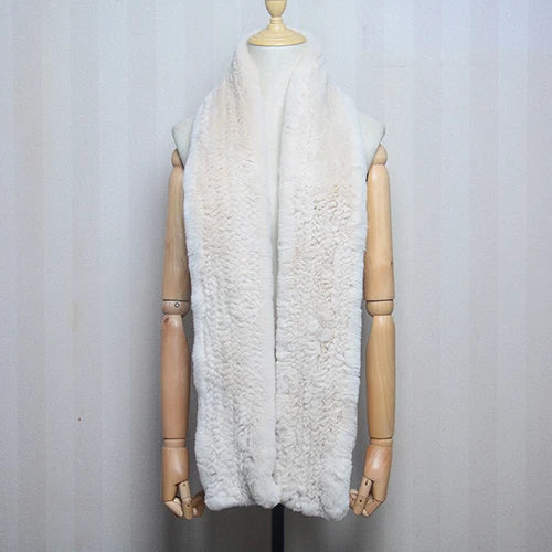 Women's Real Rex Rabbit Fur Knitted Winter Scarf– Luxury Wrap & Neck Warmer 170cm
