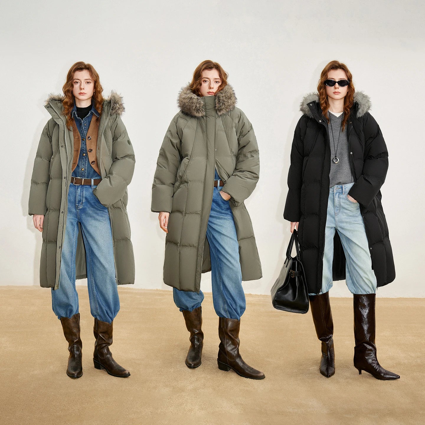 Women 90% White Duck Down Thick Down Jacket 2025 Winter New Fur Collar Hooded Extra Long Warm Jacket Coat