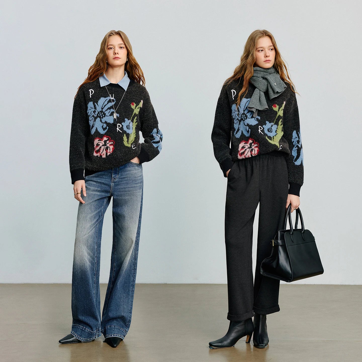 Women Sweater Autumn New Velvet Floral Patter Jacquard Long Sleeve Pullover Tops