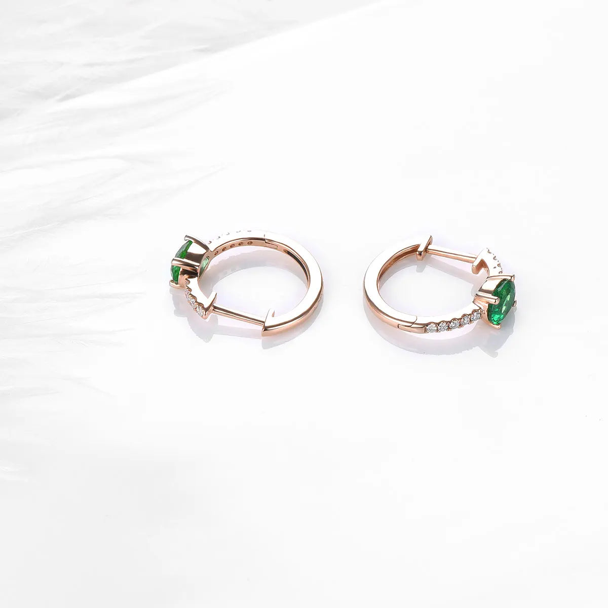 Solid 18K Rose Gold Earrings - 0.6 Carat Natural Emerald, 0.182 Carat Diamond Jewelry for Women