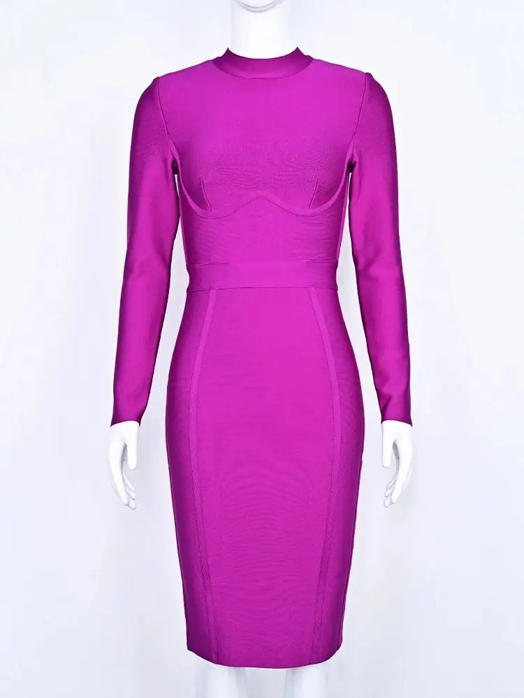 Long Sleeve Turtleneck Bandage Bodycon Dress – Elegant Office Lady Knee-Length Party Dress
