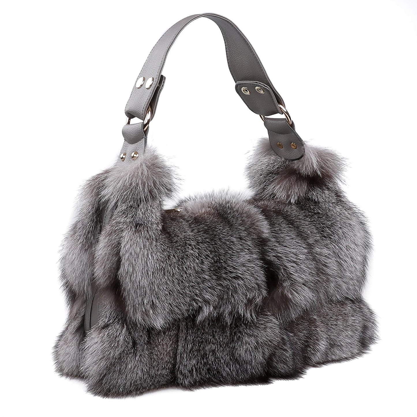 Women's Winter Genuine Fox Fur Shoulder Bag Handbag PU Leather Top Handle Bags Ladies Zipper Soft Stylish Fashion…