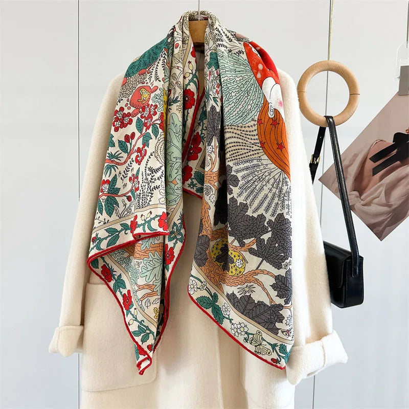 Large Square Wool Scarves Wraps Shawl for Winter Keep Warm 130x130cm - HER SHOP