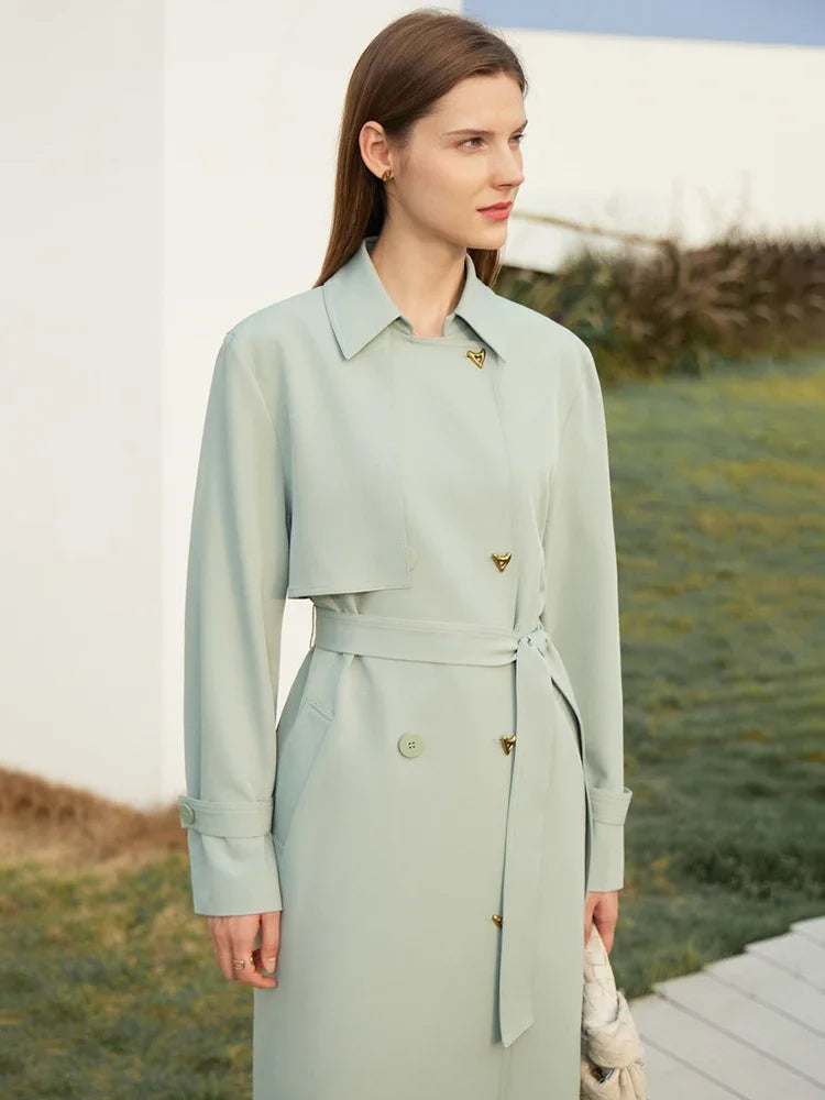 Minimalist French Trench Coat for Women – Spring Elegant Belted Jacket, Loose Fit, Solid Color, Commuter Casual Style