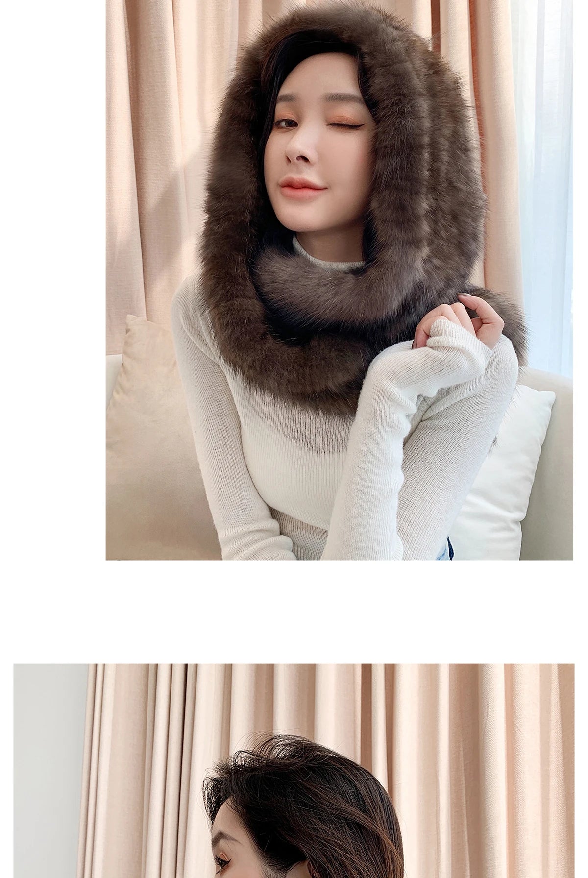 2025 Lady Real Sable Fur Hat Scarf Winter Warm Fluffy 100% Natural Sable Fur Hat Scarves Women Knitted Genuine Fur Cap Shawl