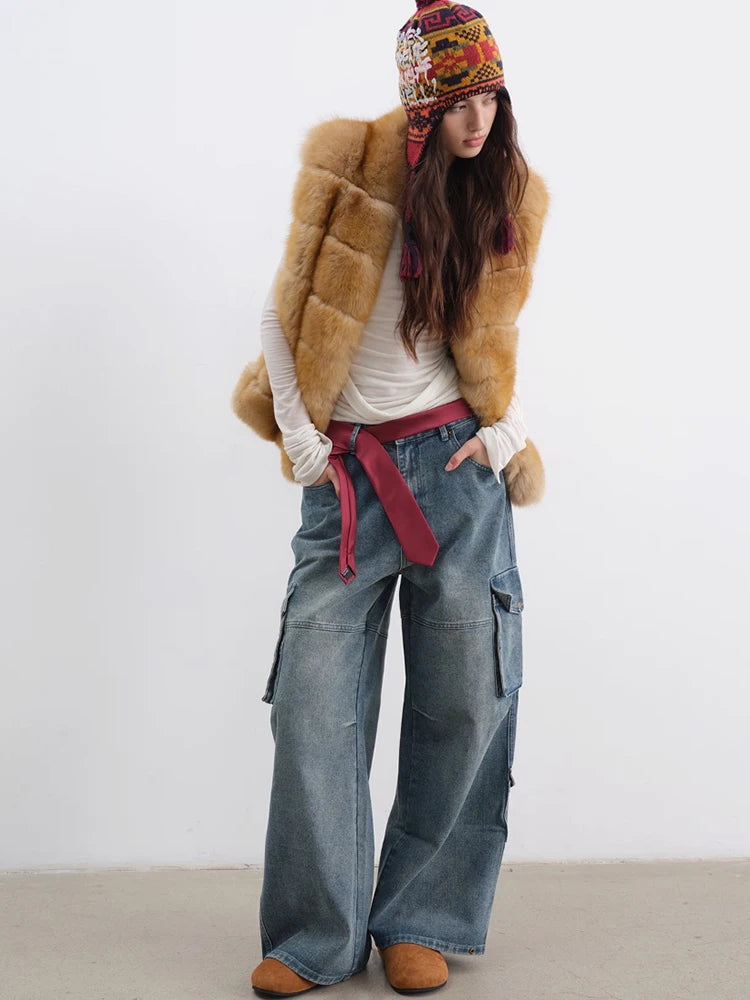 Women’s Luxury Natural Fox Fur Vest – Thick Real Fur Waistcoat for Autumn & Winter, Warm Elegant Outerwear
