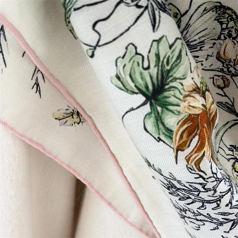 Winter Soft Scarf Double-Faced Printed Shawls Silk Wool Hand-rolled Edge Scarves Square Large Bandanas Shawls Christmas Gift