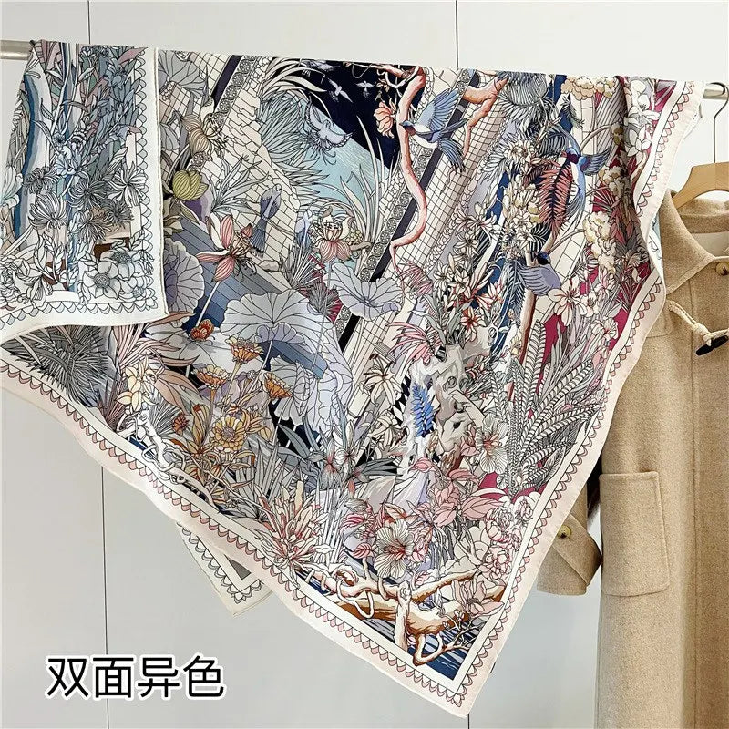 Floral patterned fabric with a beige coat on a white background