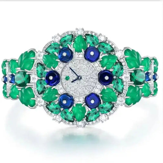 Luxury Woman Bracelet Gemstone Wristwatch 925 Sterling Silver Original High Quality Bracelet Elegant Woman Quartz Watch - HER SHOP
