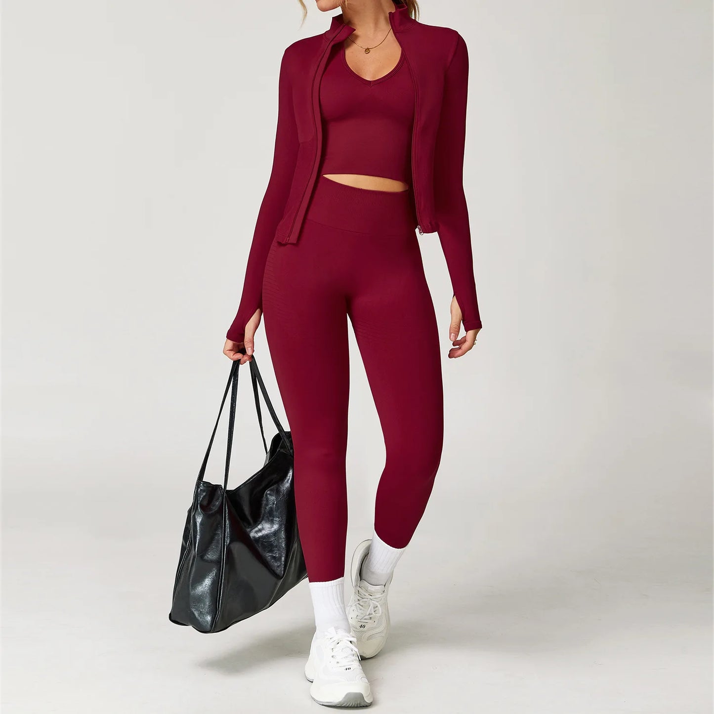Seamless Gym Set Workout Clothes 2/3PCS Yoga Set Women's Sportswear Fitness Leggings Sports Bra Athletic Long Sleeve Yoga Suit