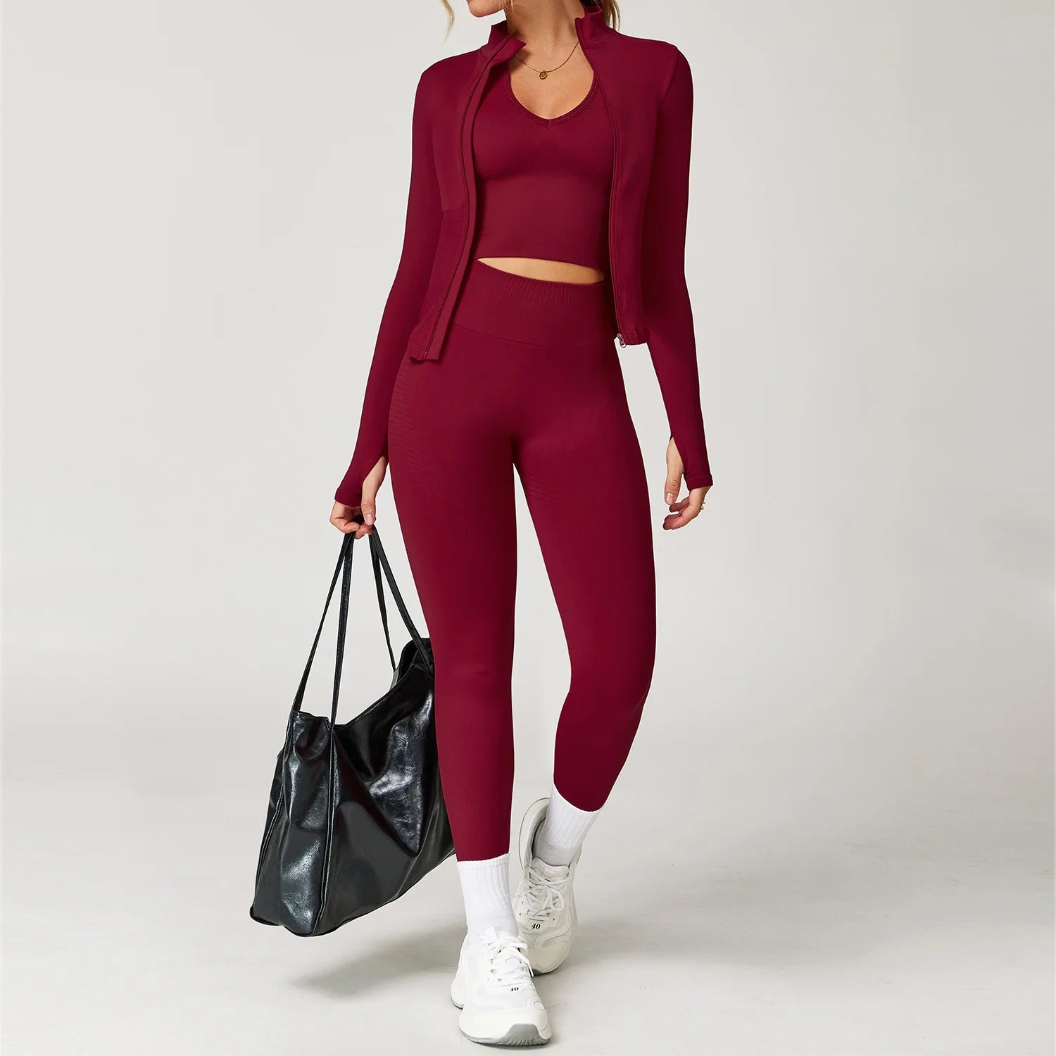 Seamless Gym Set Workout Clothes 2/3PCS Yoga Set Women's Sportswear Fitness Leggings Sports Bra Athletic Long Sleeve Yoga Suit