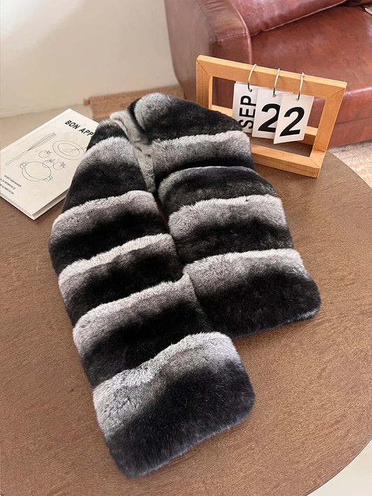 Real Natural Rex Rabbit Fur Neckerchief– Women's Luxury Winter Shawl & Double Fur Scarf, Chinchilla Style Warm Female Scarves - HER SHOP