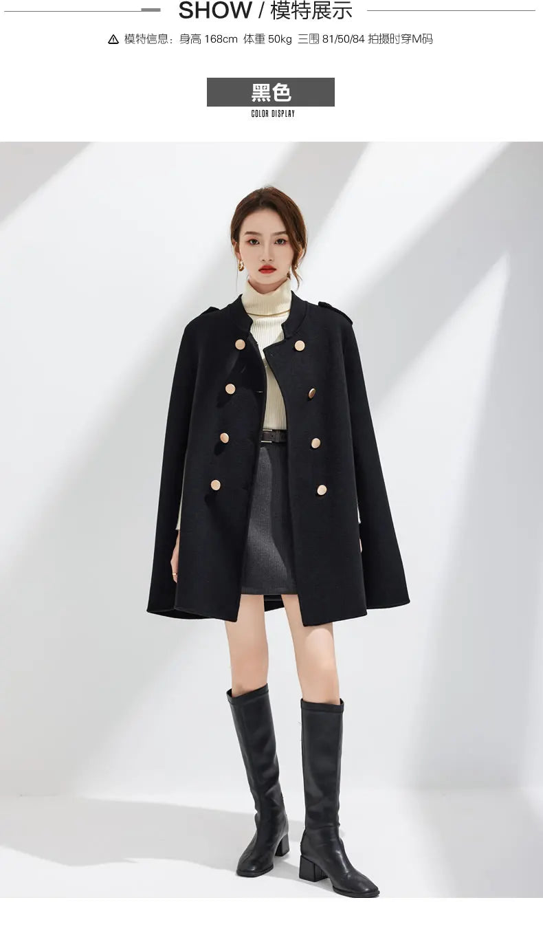 Ladies’ 100% Cashmere Double-Sided Long Jacket – Thick Classic Business Coat for Autumn & Winter
