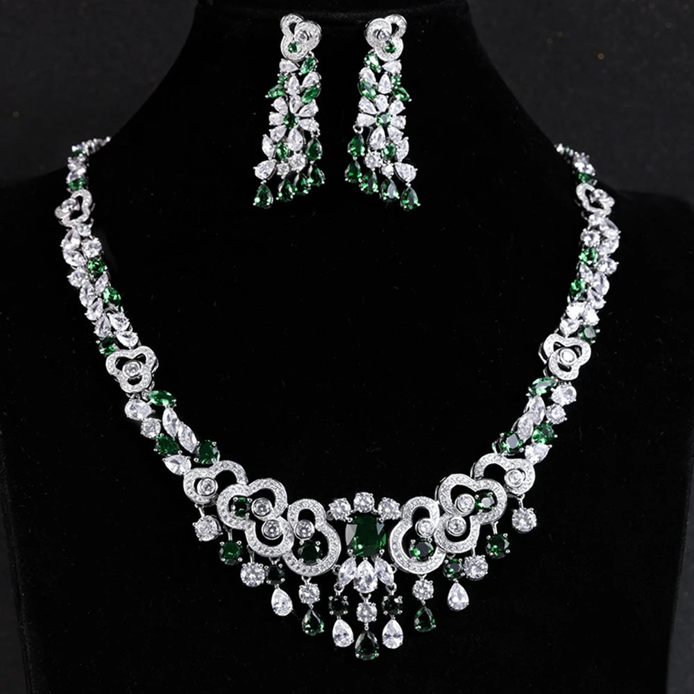 Vintage 925 Sterling Silver Moissanite & Sapphire Jewelry Set â€“ Earrings & Necklace for Women