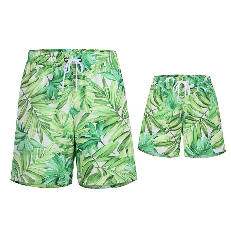 Leaf Print Swimwear Family Matching Outfits Look Mother Daughter Bikini Swimsuits Mommy and Me Clothes Dad Son Swimming Trunks