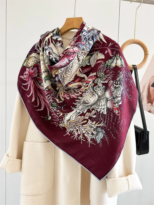 Winter Soft Scarf Double-Faced Printed Shawls Silk Wool Hand-rolled Edge Scarves Square Large Bandanas Shawls Christmas Gift - HER SHOP