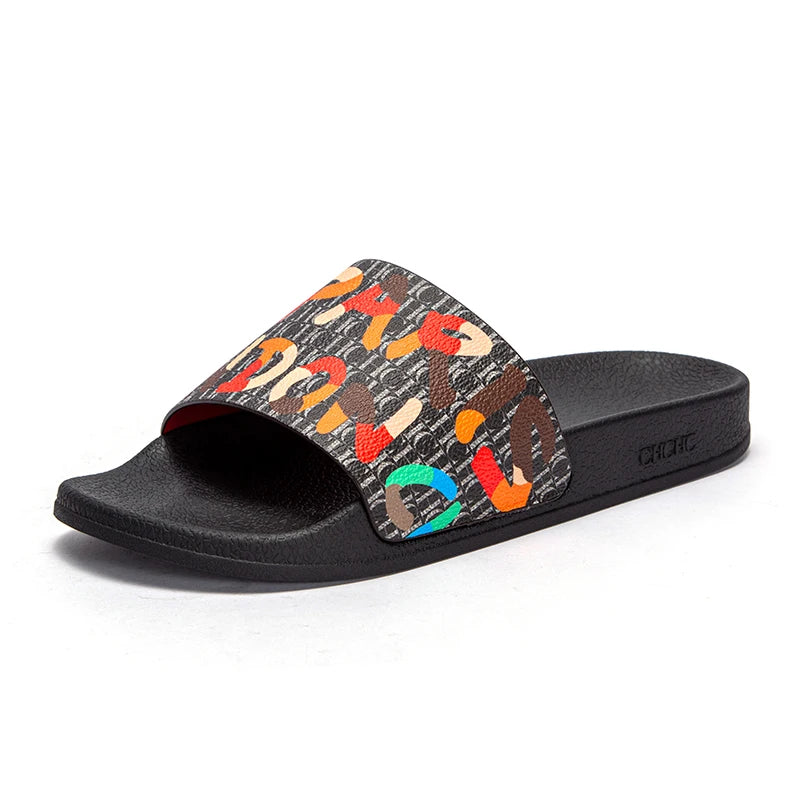 Fashionable Classic Women’s Slippers – PVC Material, Letter Print, Outdoor Casual Flat Bottom