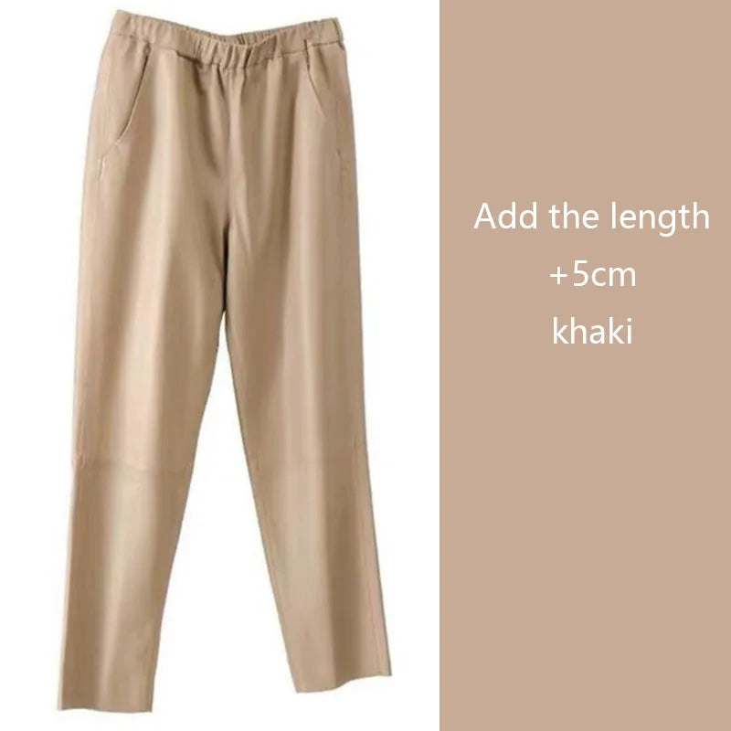 Women’s Genuine Sheepskin Leather Pants – High Waist Straight Fit Ankle-Length Trousers