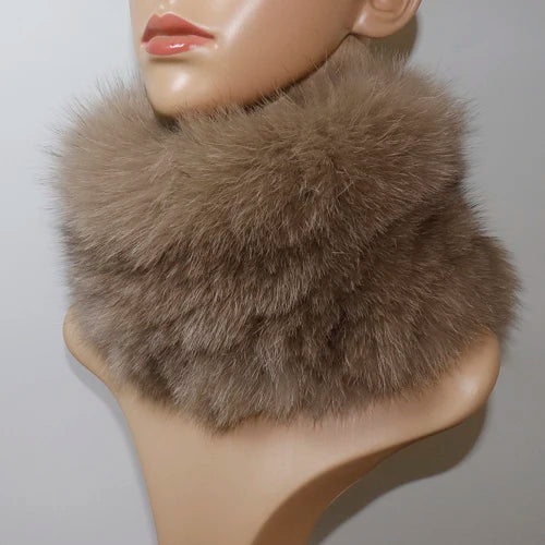 Women's Real Fox Fur Ring Scarf & Headband– Luxury Winter Neck Warmer Muffler, 100% Natural Fur with Good Elastic