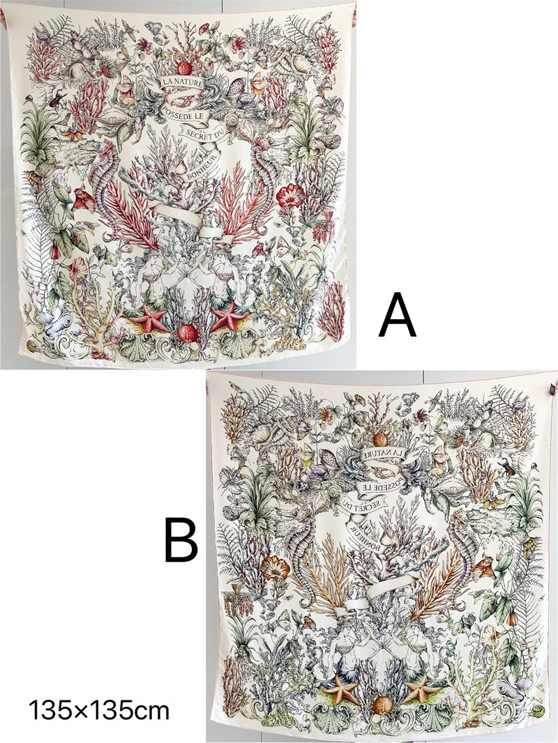 Winter Soft Scarf Double-Faced Printed Shawls Silk Wool Hand-rolled Edge Scarves Square Large Bandanas Shawls Christmas Gift