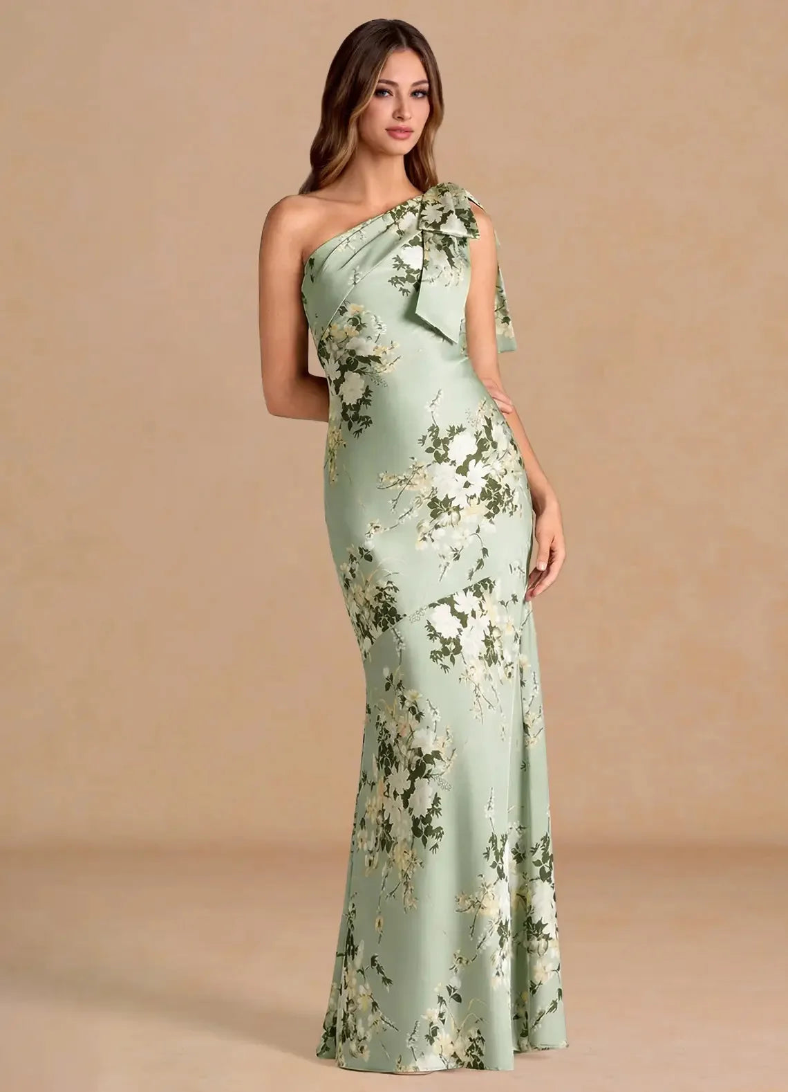 Elegant One-Shoulder Floral Embroidered Mermaid Evening Gown – Backless Floor-Length Formal Dress