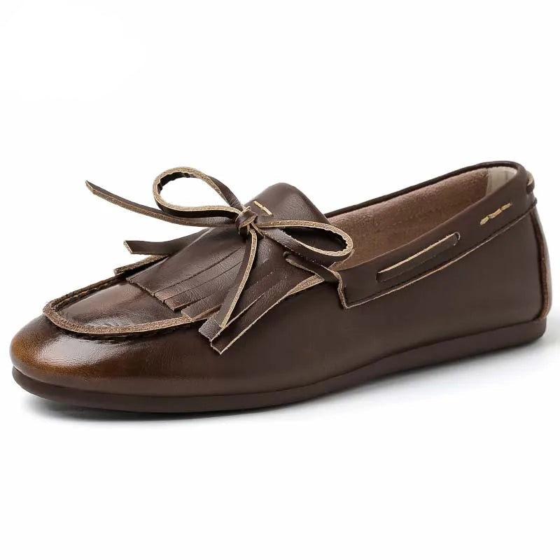 Women's Genuine Leather Flats – Vintage Suede Loafers, Casual British Style, Trendy Single Shoes
