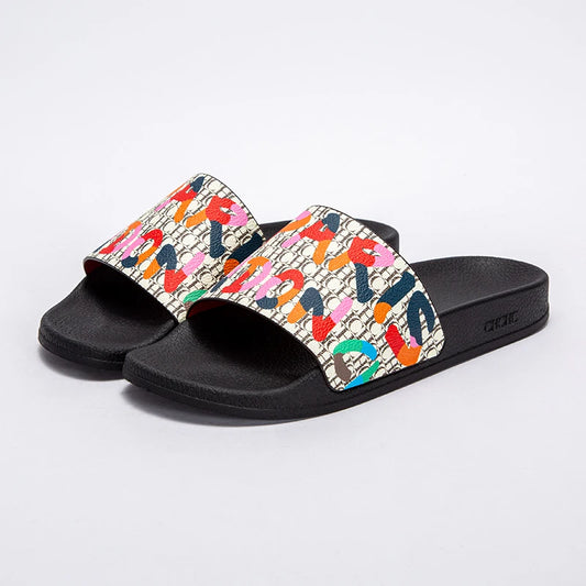 Fashionable Classic Women’s Slippers – PVC Material, Letter Print, Outdoor Casual Flat Bottom - HER SHOP