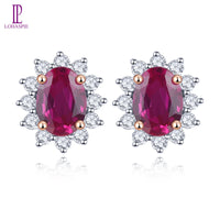 Natural Ruby and Diamond Sunflower Stud Earrings - 14K Rose Gold Fine Jewelry Gift