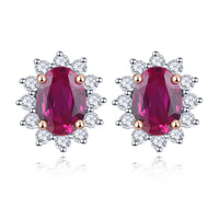 Natural Ruby and Diamond Sunflower Stud Earrings - 14K Rose Gold Fine Jewelry Gift