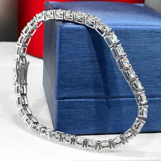 925 Sterling Silver Tennis Bracelet | 3EX Round Cut VVS1 D Moissanite (3mm/4mm/5mm) | 15–20CM Adjustable | Women's Gift Jewelry - HER SHOP