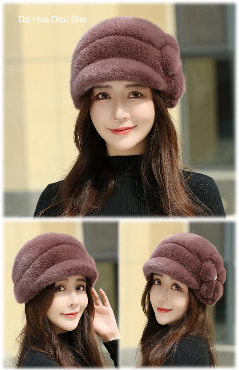 Russian Fur Hat Winter Warm Natural Mink Fur Hats for Women Classic Luxury Caps Earflap Christmas Hat Luxury Lady Real Mink Hat