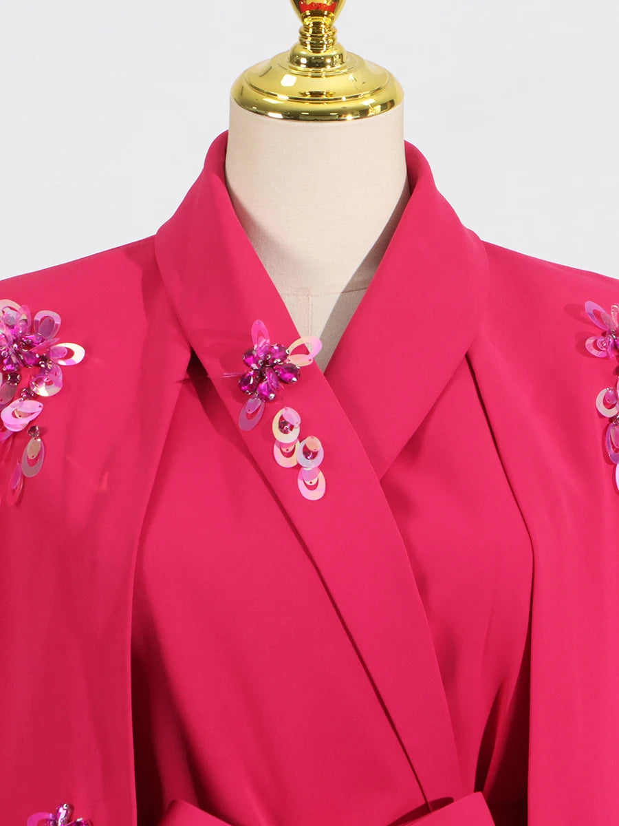 Luxury Patchwork Sequined Women’s Coat – Lapel Open-Stitch Slim Fit Fashion Outerwear