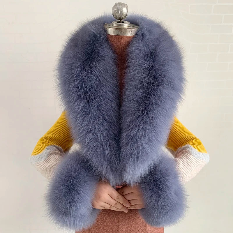 Luxury 100% Natural Fox Fur Scarf & Cuff Set for Women – Authentic Winter Fox Fur Collar, Ultra-Warm Neck Warmer